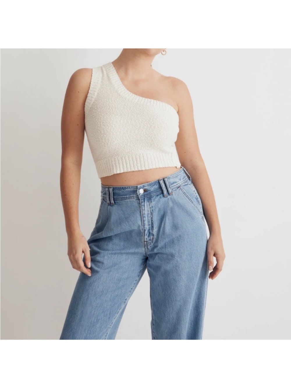NWOT Madewell Textural-knit One-shoulder Sweater Tank Crop - Cream - Size S